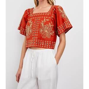 NEW RAILS laine embroidered eyelet top in terracotta